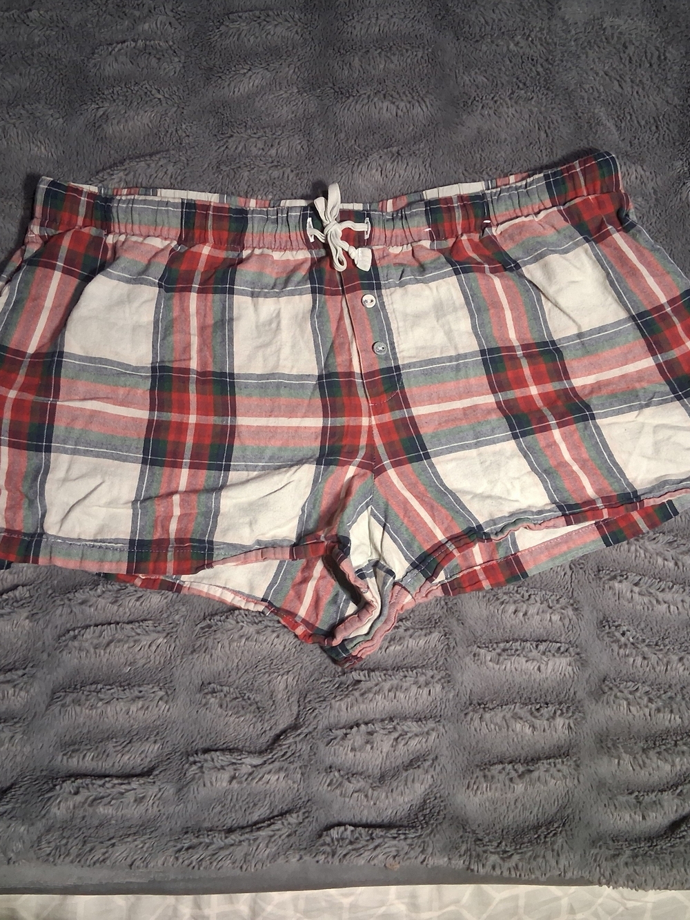 stars above Plaid Athletic Lounge Shorts in Red, Blue, White